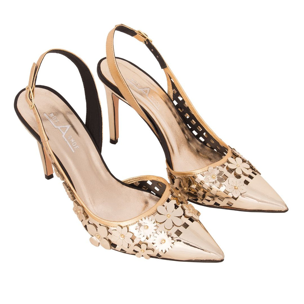 Scarpin Flower Ouro - Lado