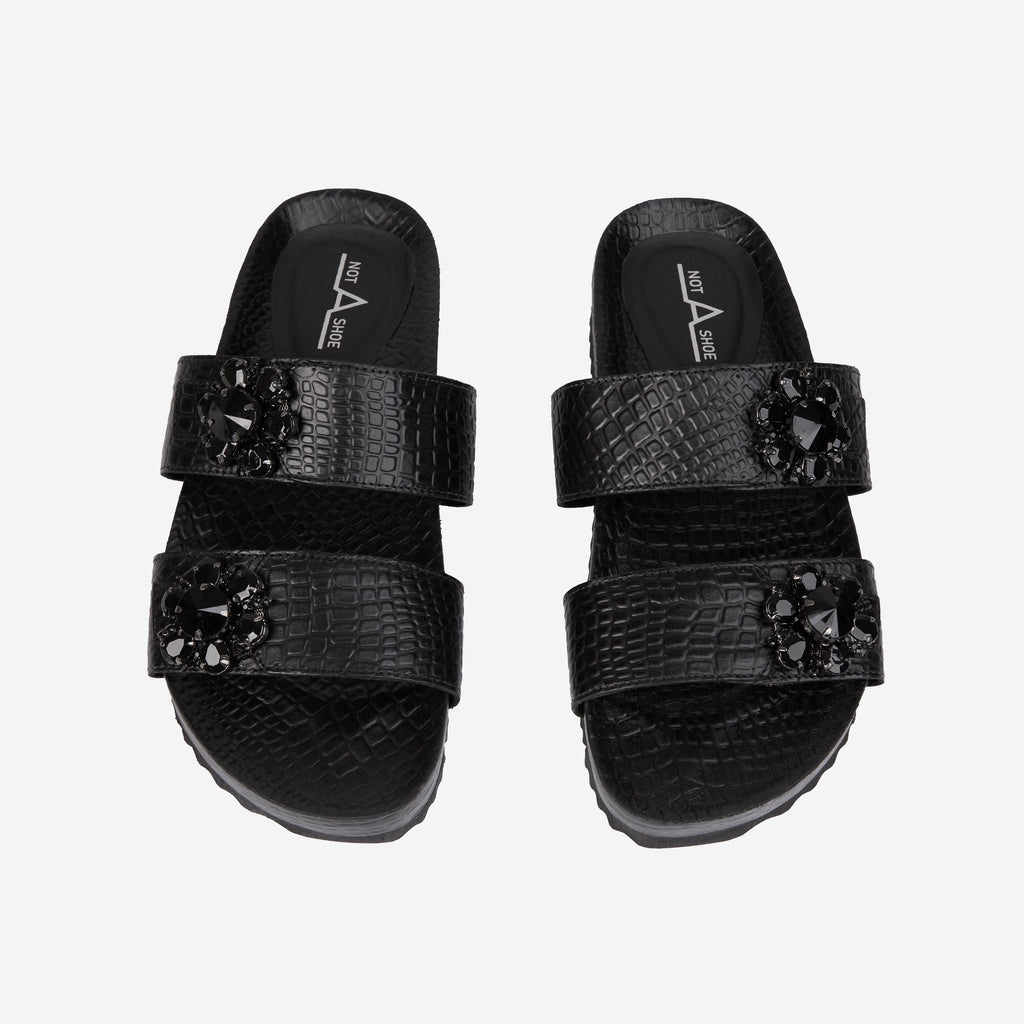 Rasteira Slider Croco Preto - Frente