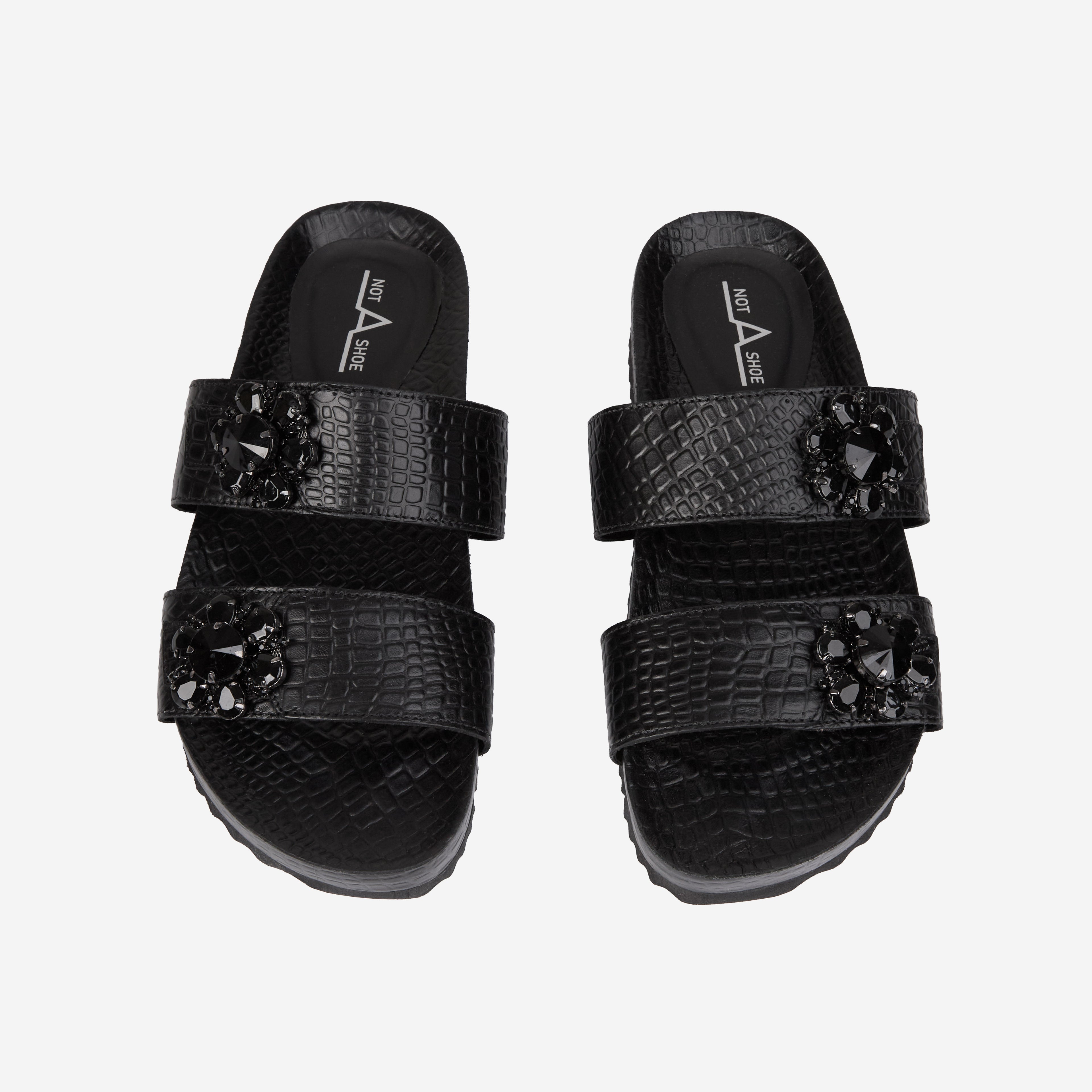 Rasteira Slider Croco Preto - Frente