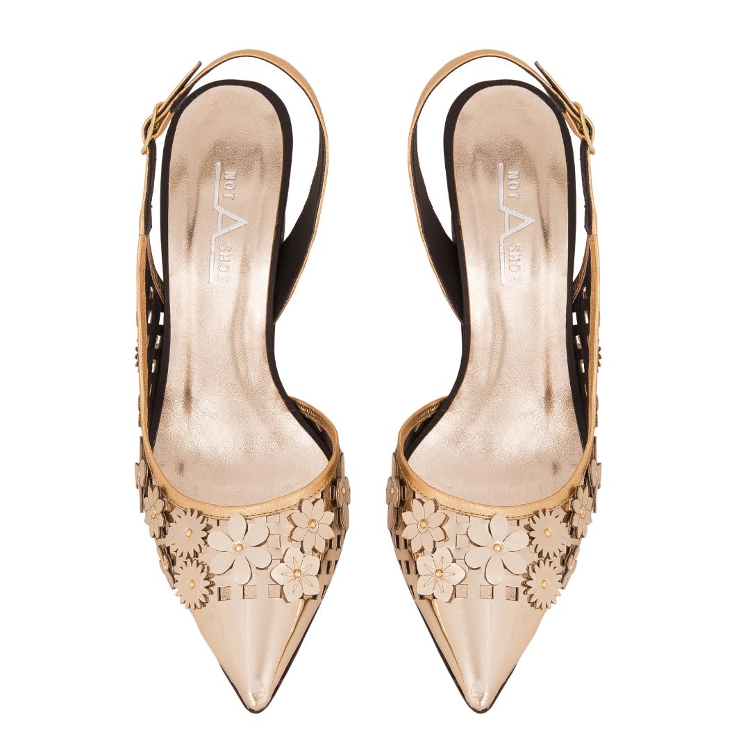 Scarpin Flower Ouro - Frente