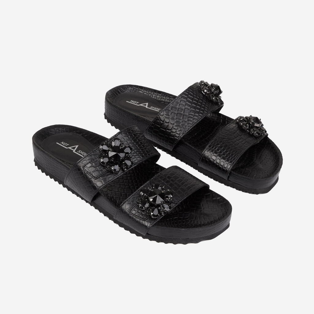 Rasteira Slider Croco Preto - Lado