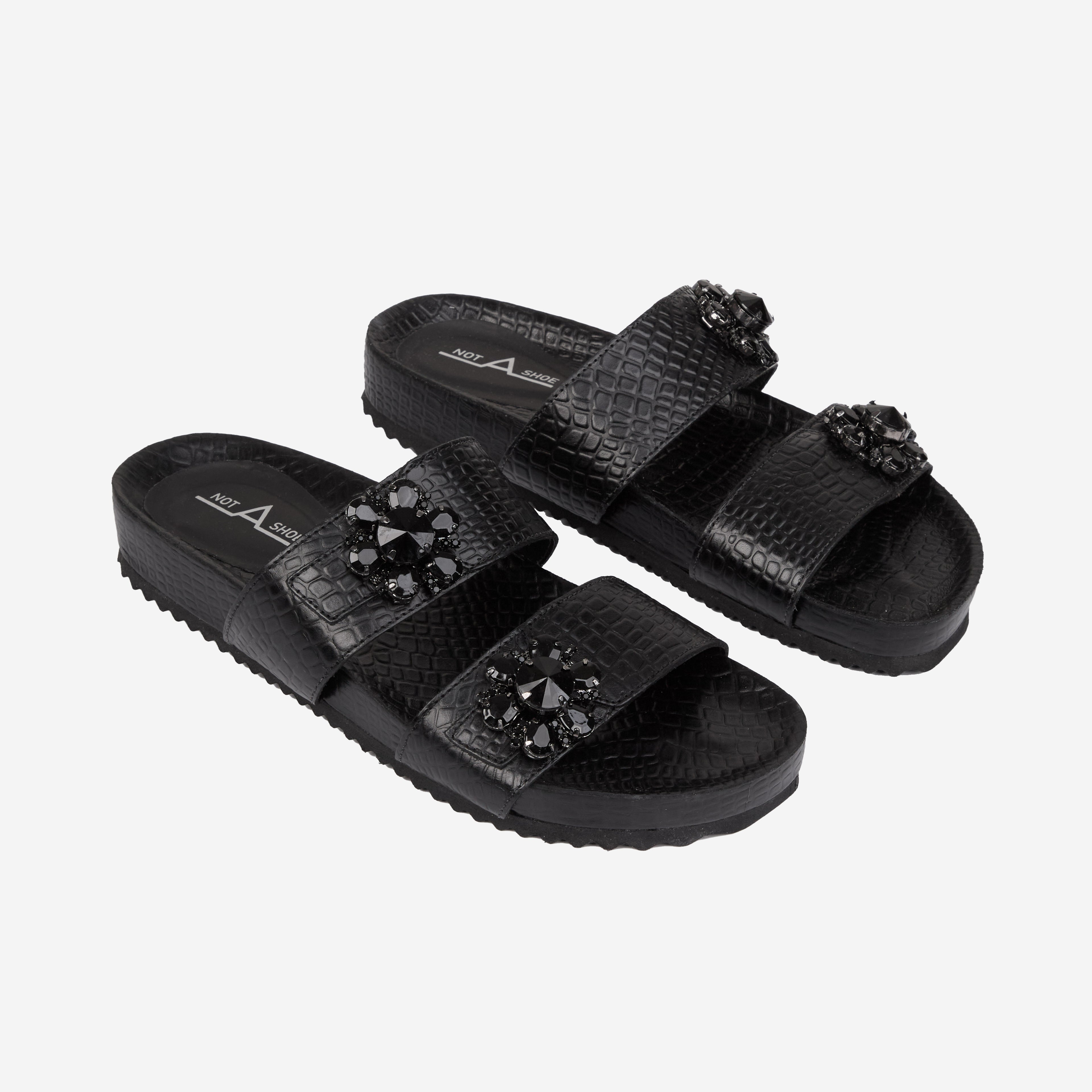 Rasteira Slider Croco Preto - Lado